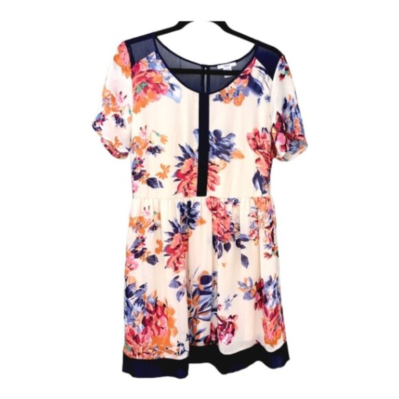 Nordstrom Bar III Floral Short Sleeve Scoop Neck Midi Dress XL - Picture 3 of 10